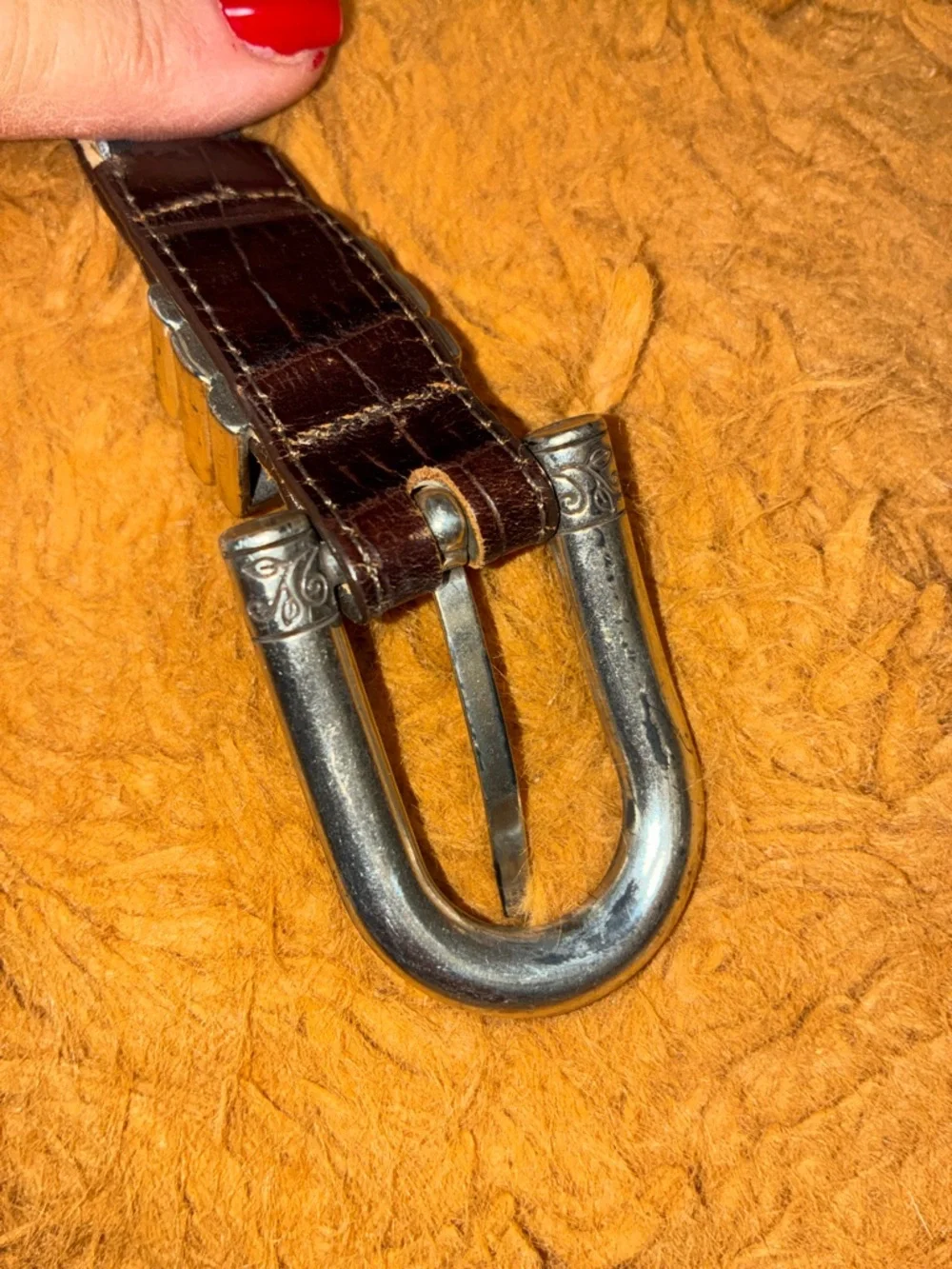 Brighton Dark Brown Croc-Embossed Leather Belt with Silver Buckle